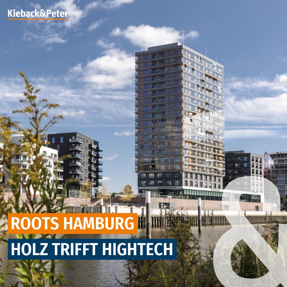 Das "ROOTS Hamburg" vom Hafen aus gesehen. Es ist Deutschlands höchstes Hochhaus aus Holz.